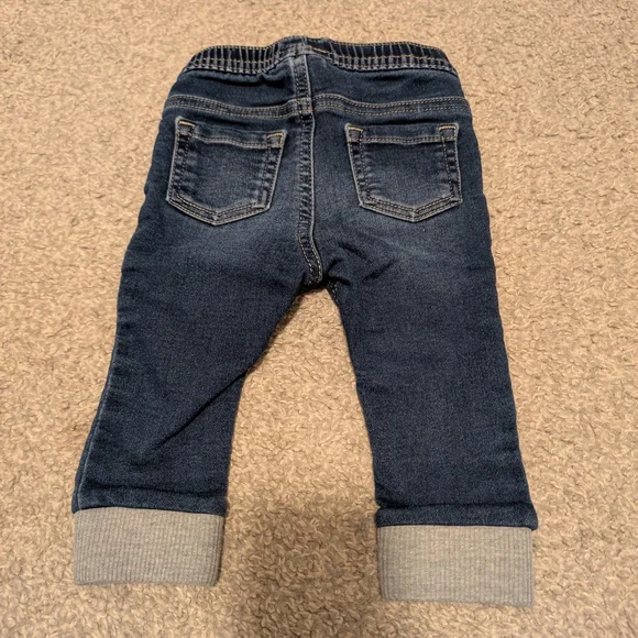 3 For $18 Cat & Jack Dark Blue Jeans with Gray Cuffs - Picture 3 of 3